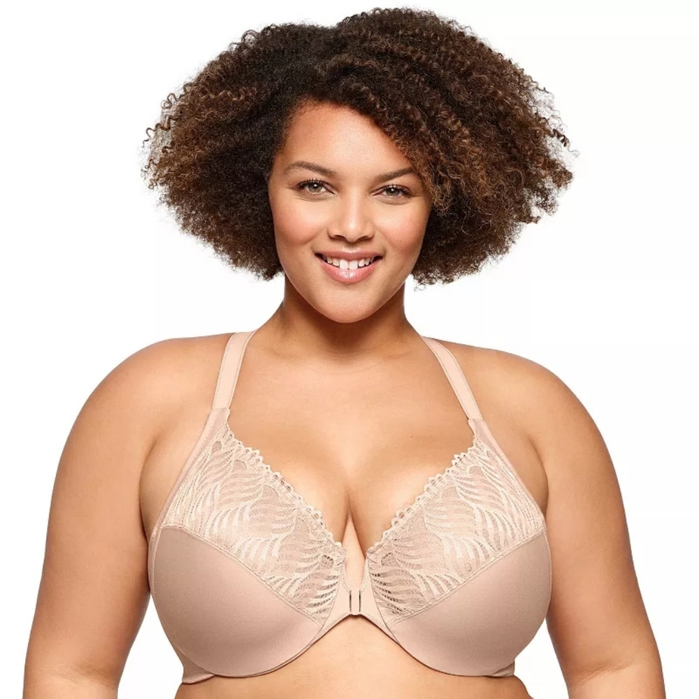 Glamorise Full Figure Front-Closure T-Back WonderWire Underwire Bra 1246 36D $62